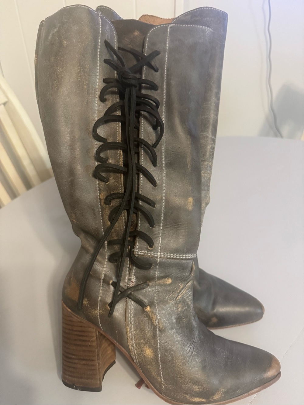Freebird by Steven Joaquin Distressed Black Lace-Up Knee Boots
